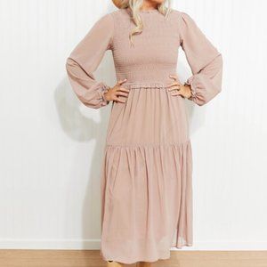 HYFVE Smocked Chiffon Midi Dress